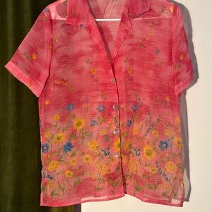 Floral Sheer Pink Button-Up Shirt
